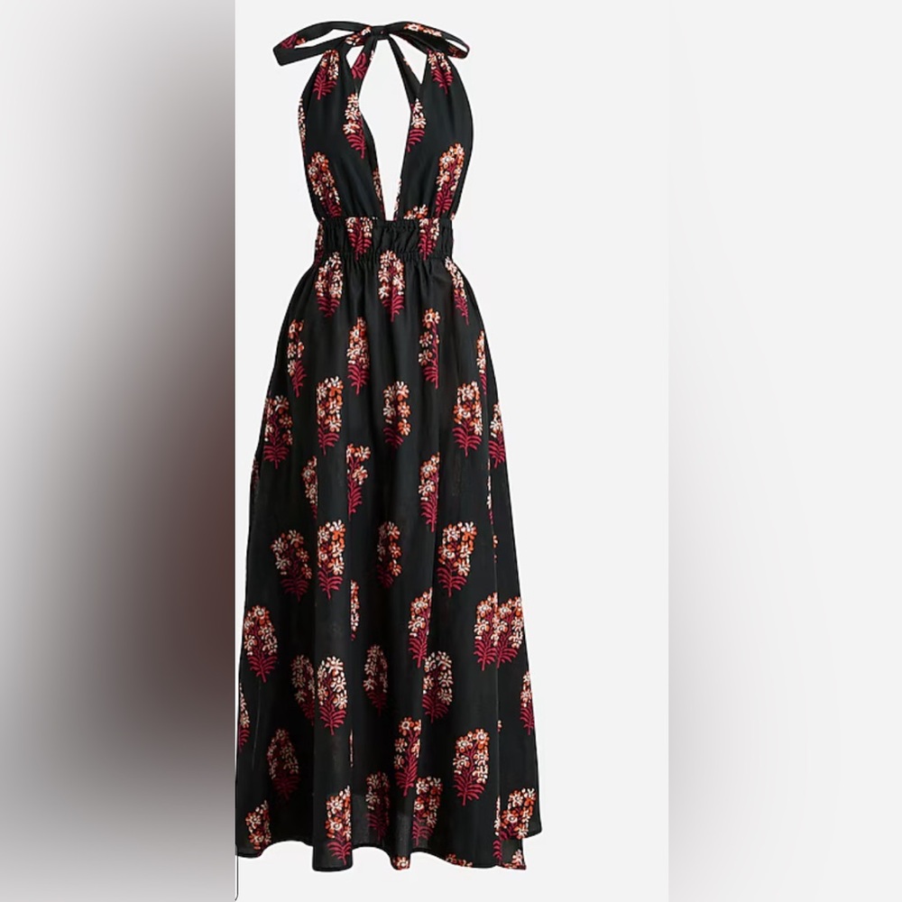 NWT JCrew Halter maxi dress in cocoa block print cotton voile